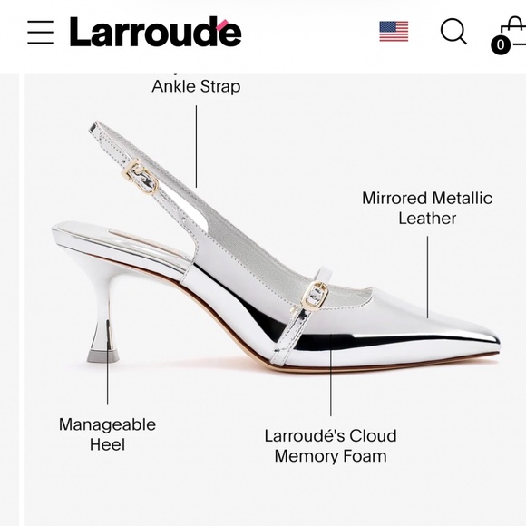 LARROUDE Ines  Silver Specchio  Pointed Toe Slingback Pumps Size 9.5 NEW - Picture 7 of 13